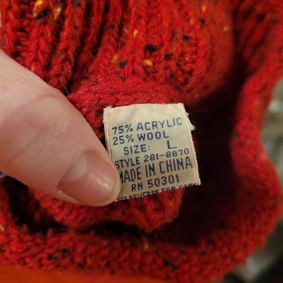 Vintage Red Speckled Knit Wool Turtle Neck Sweater Size L Nordic GrandmaCore - Picture 5 of 7